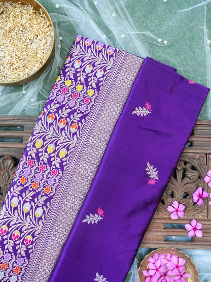 Banarasi Katan Silk Kadwa Meenakari Handloom Saree | Purple - Khinkhwab