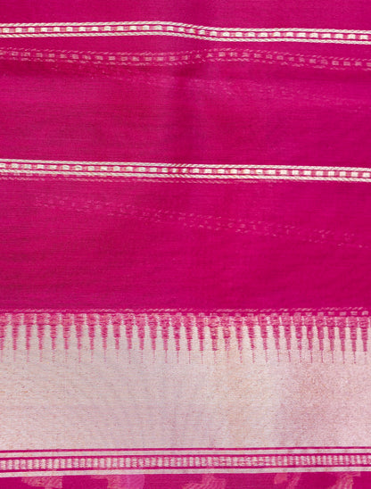 Banarasi Kora Silk Kadwa Handloom Saree with Floral Border | Magenta - Khinkhwab