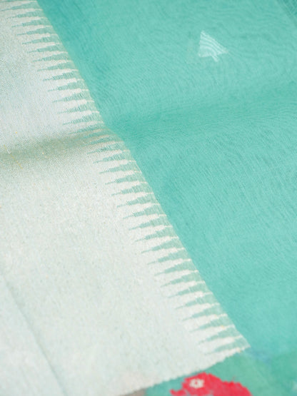 Banarasi Kora Silk Kadwa Handloom Saree with Cow Border| Mint - Khinkhwab