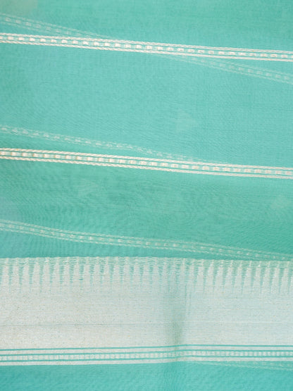 Banarasi Kora Silk Kadwa Handloom Saree with Cow Border| Mint - Khinkhwab