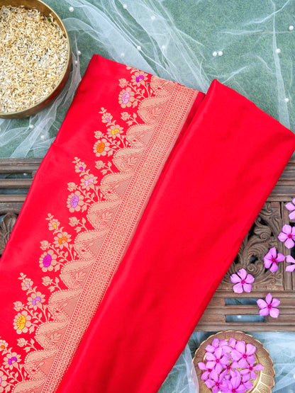Banarasi Katan Silk Kadwa Meenakari Handloom Saree | Red - Khinkhwab