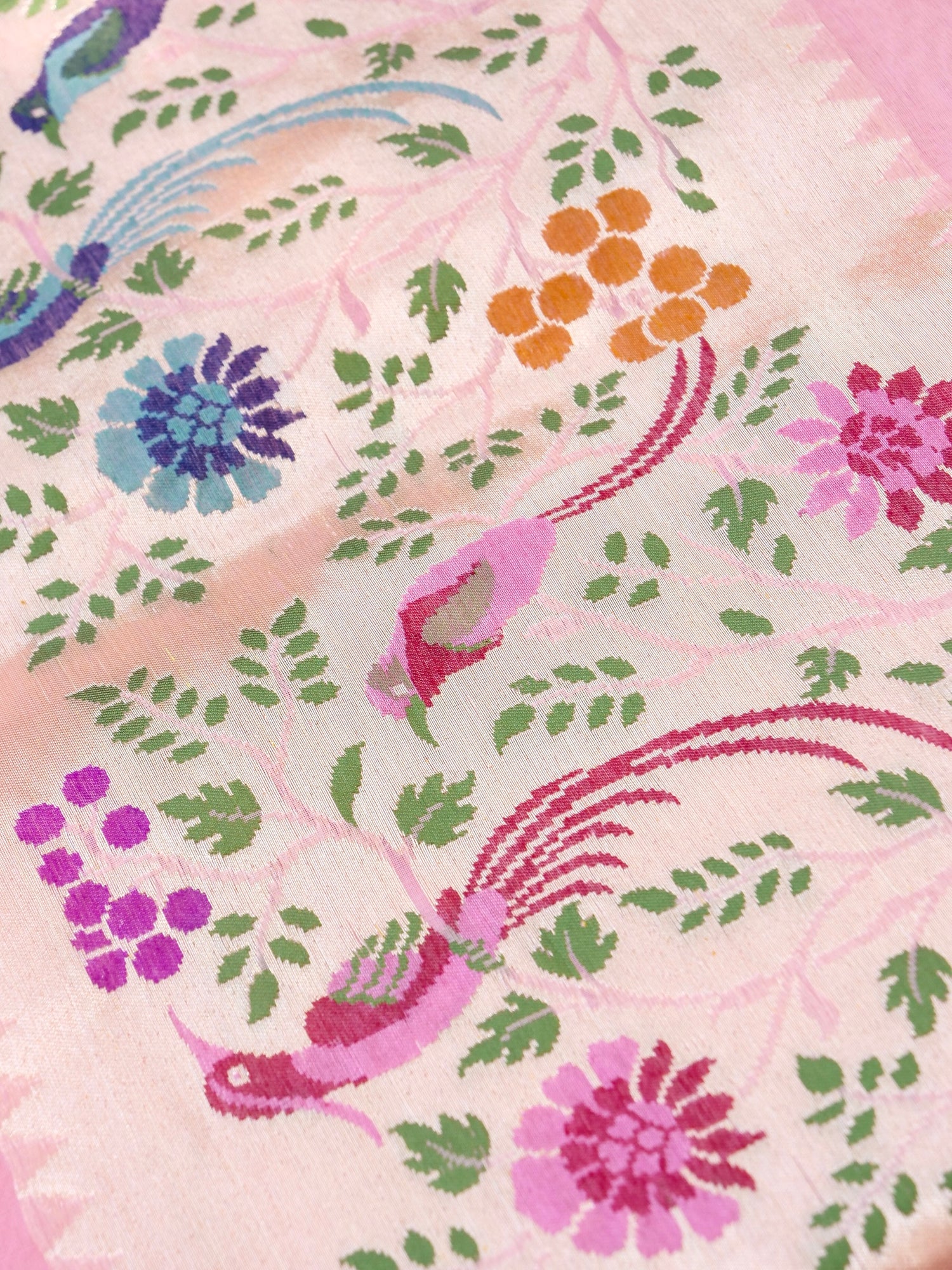 Banarasi Kora Silk Kadwa Handloom Saree with Paithani Border | Baby Pink - Khinkhwab