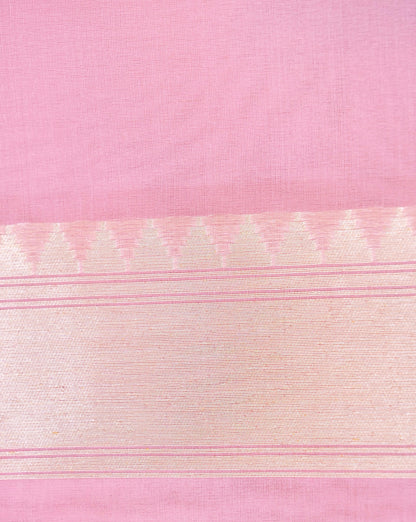 Banarasi Kora Silk Kadwa Handloom Saree with Paithani Border | Baby Pink - Khinkhwab