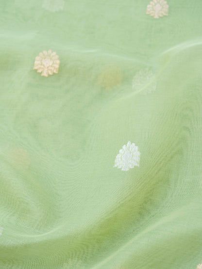 Banarasi Kora Silk Kadwa Handloom Saree with Paithani Border | Pista Green - Khinkhwab