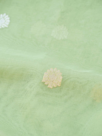 Banarasi Kora Silk Kadwa Handloom Saree with Paithani Border | Pista Green - Khinkhwab