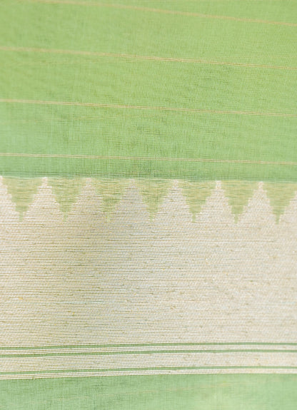 Banarasi Kora Silk Kadwa Handloom Saree with Paithani Border | Pista Green - Khinkhwab