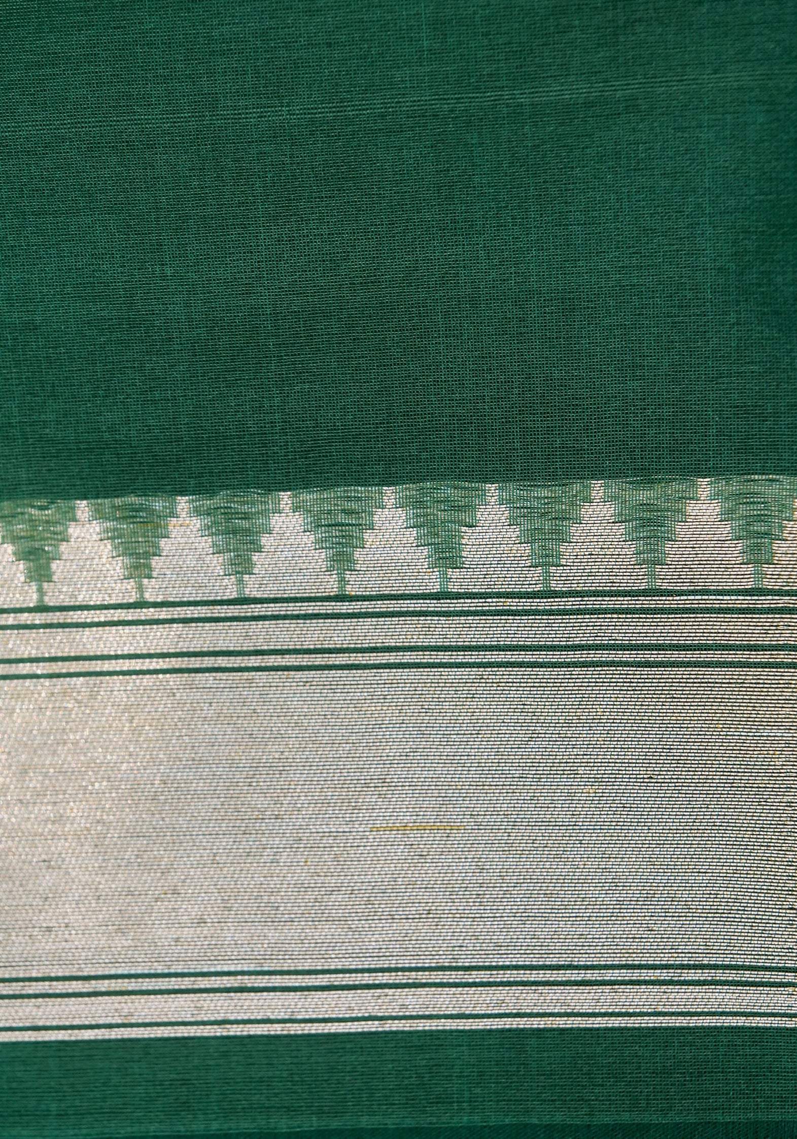 Banarasi Kora Silk Kadwa Handloom Saree with Paithani Border | Bottle Green - Khinkhwab