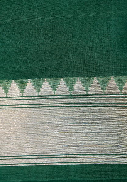 Banarasi Kora Silk Kadwa Handloom Saree with Paithani Border | Bottle Green - Khinkhwab