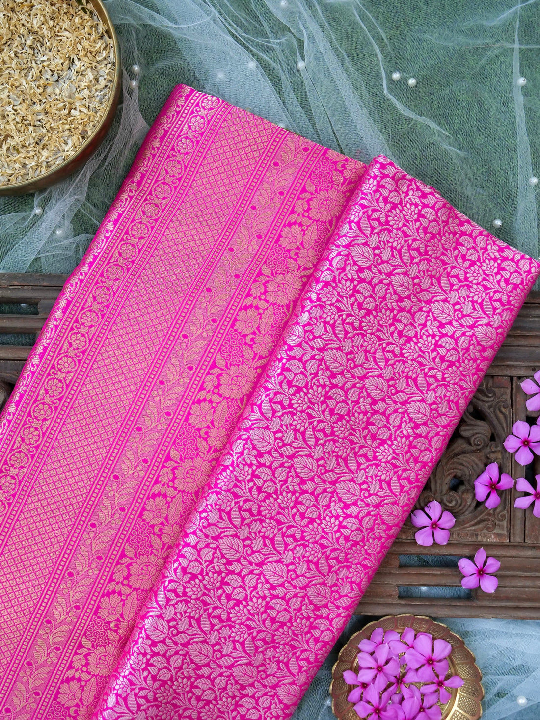 Banarasi Katan Silk Kadwa Meenakari Border Handloom Saree | Hot Pink - Khinkhwab