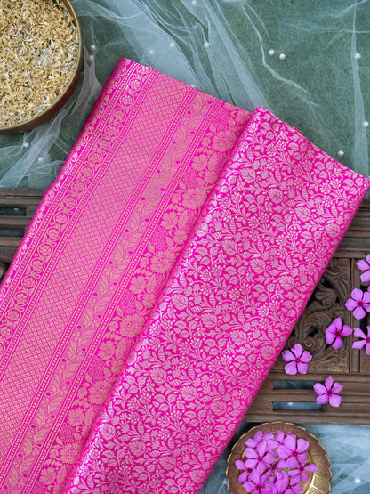 Banarasi Katan Silk Kadwa Meenakari Border Handloom Saree | Hot Pink - Khinkhwab