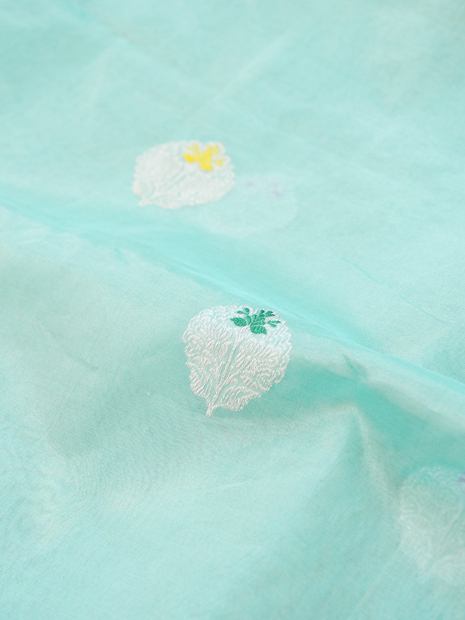 Banarasi Pure Silk Tissue Kadwa Saree with Hand-Painted Border | Mint - Khinkhwab