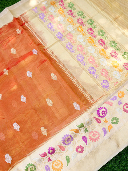 Banarasi Pure Silk Tissue Kadwa Handloom Saree | Rust - Khinkhwab