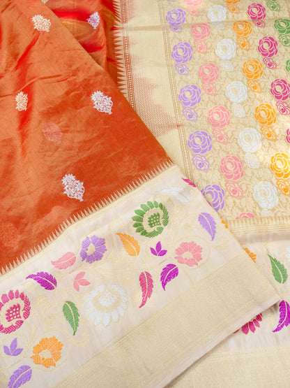 Banarasi Pure Silk Tissue Kadwa Handloom Saree | Rust - Khinkhwab