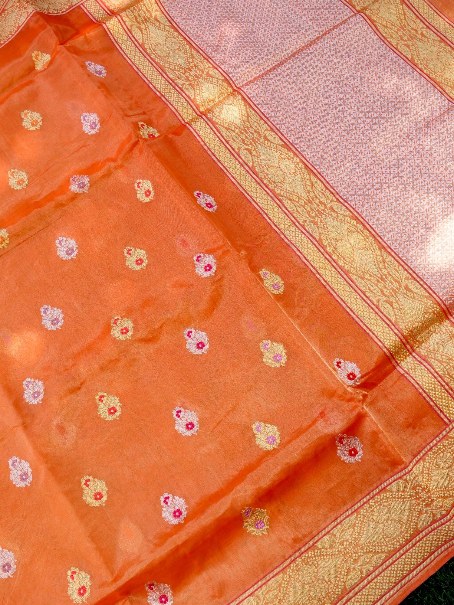 Banarasi Pure Silk Tissue Kadwa Handloom Saree | Orange - Khinkhwab