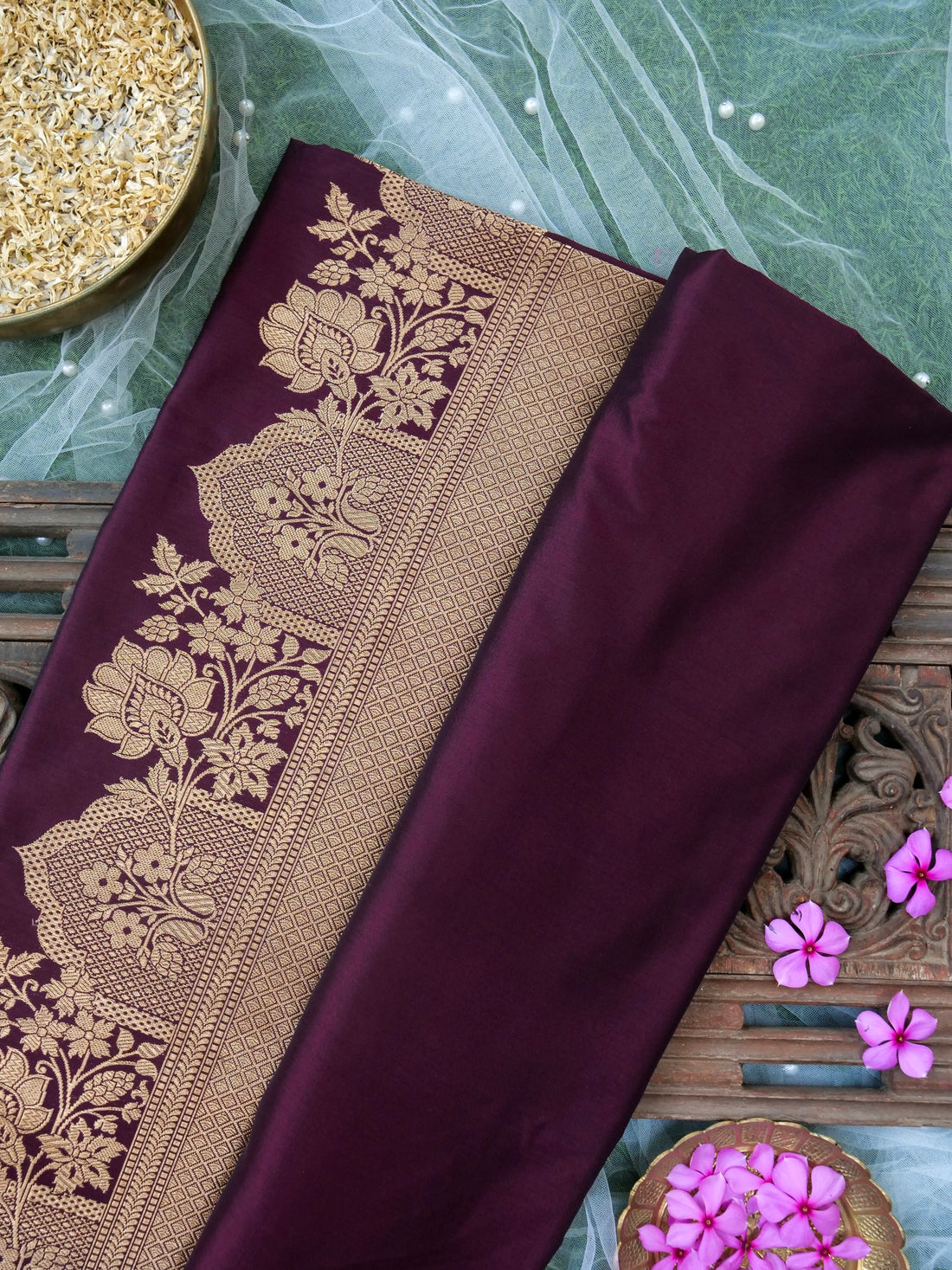Banarasi Katan Silk Kadwa Handloom Saree | Wine - Khinkhwab