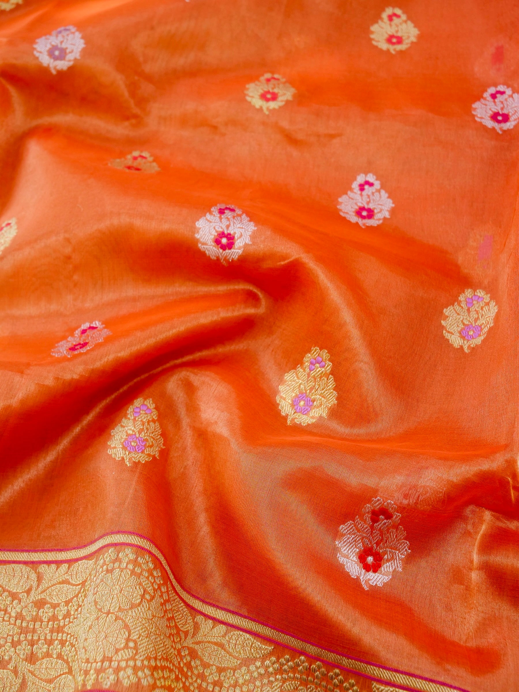 Banarasi Pure Silk Tissue Kadwa Handloom Saree | Orange - Khinkhwab