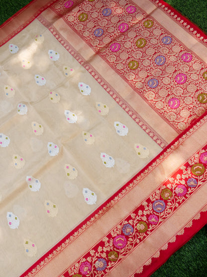 Banarasi Pure Silk Tissue Kadwa Handloom Saree | Ivory - Khinkhwab