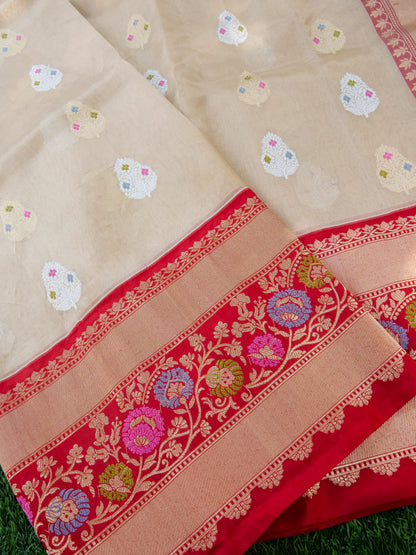 Banarasi Pure Silk Tissue Kadwa Handloom Saree | Ivory - Khinkhwab