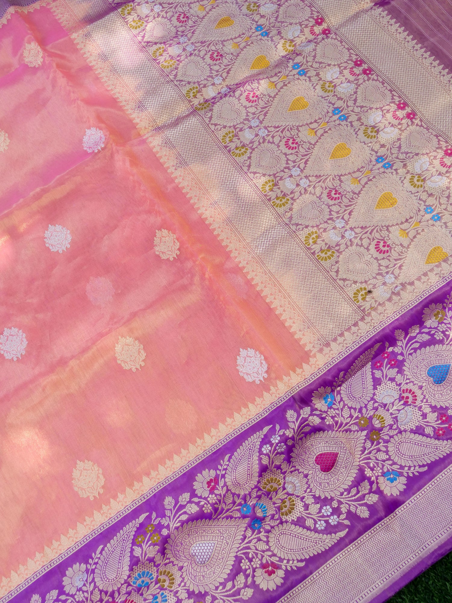 Banarasi Pure Silk Tissue Kadwa Handloom Saree | Peach - Khinkhwab