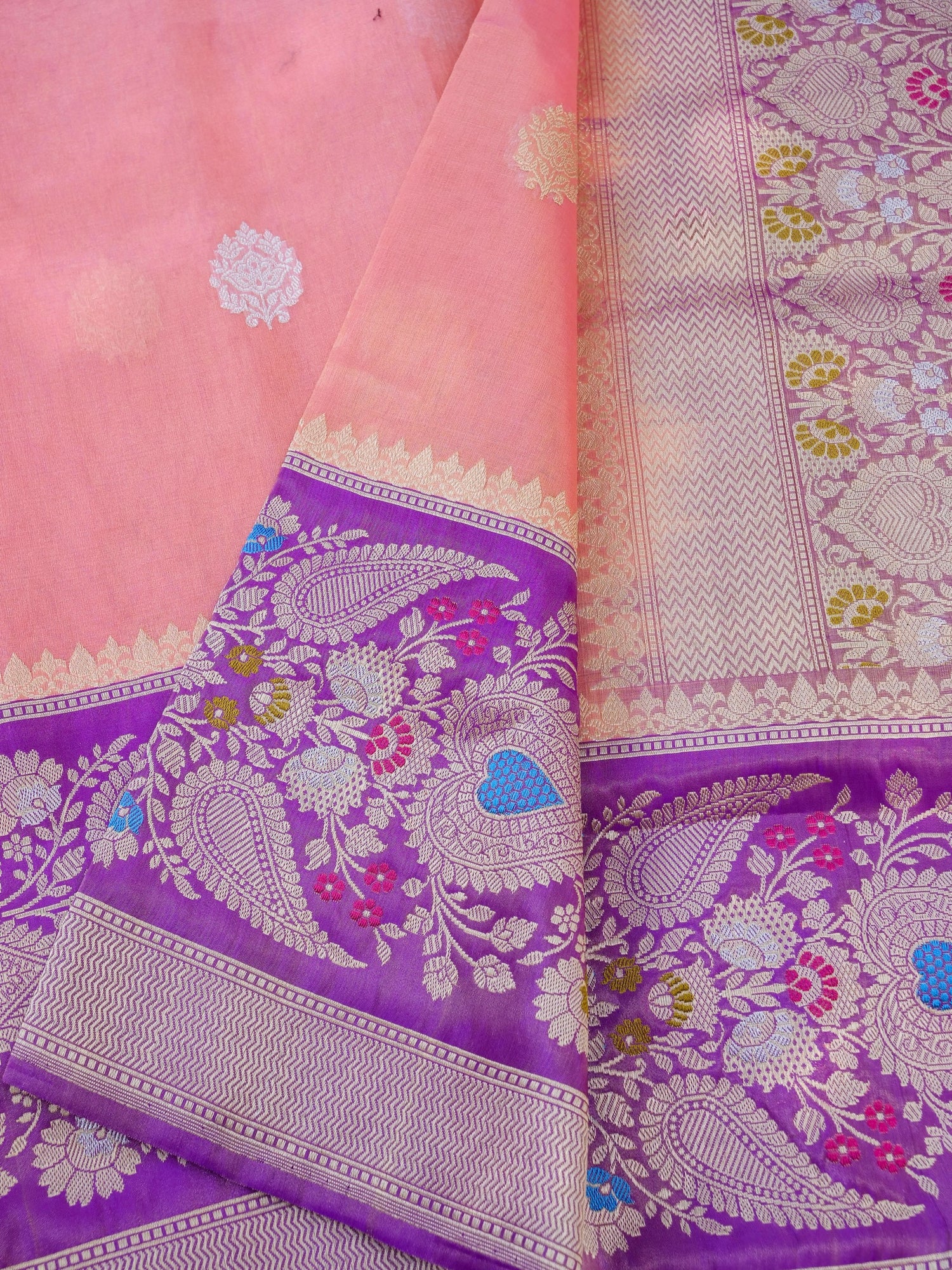 Banarasi Pure Silk Tissue Kadwa Handloom Saree | Peach - Khinkhwab