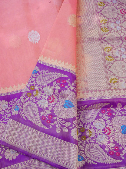 Banarasi Pure Silk Tissue Kadwa Handloom Saree | Peach - Khinkhwab