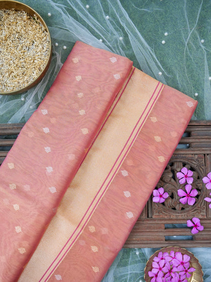 Banarasi Pure Silk Tissue Kadwa Handloom Saree | Blush Pink - Khinkhwab