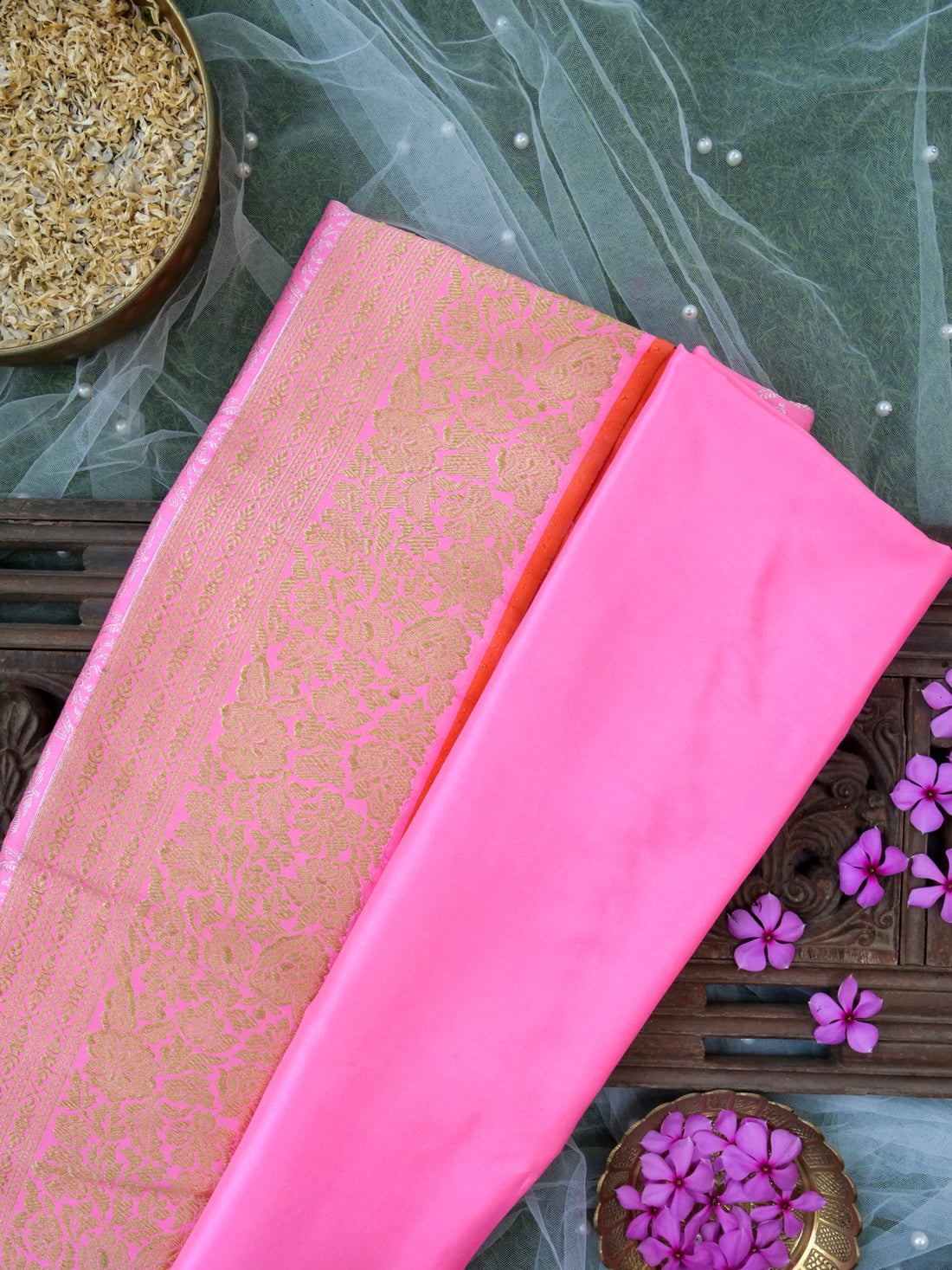 Banarasi Katan Silk Kadwa Handloom Saree | Baby Pink - Khinkhwab