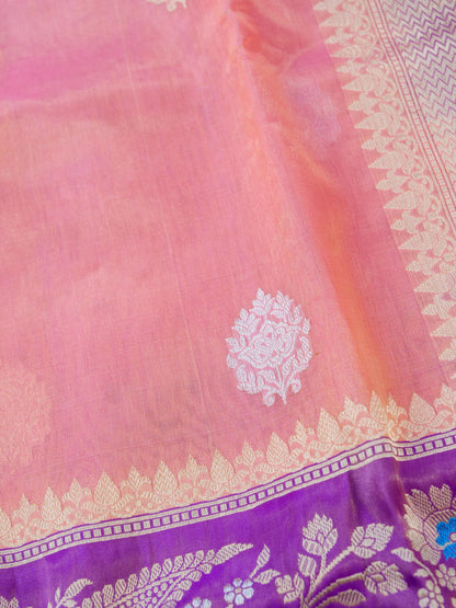 Banarasi Pure Silk Tissue Kadwa Handloom Saree | Peach - Khinkhwab