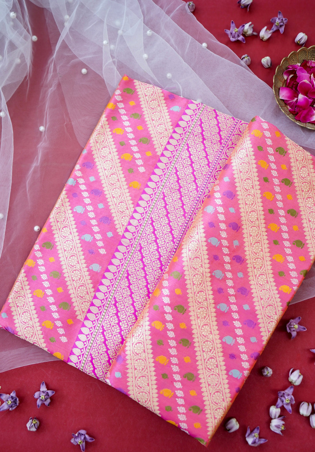 Banarasi Katan Silk Kadwa Handwoven Saree in Rose Pink - Khinkhwab