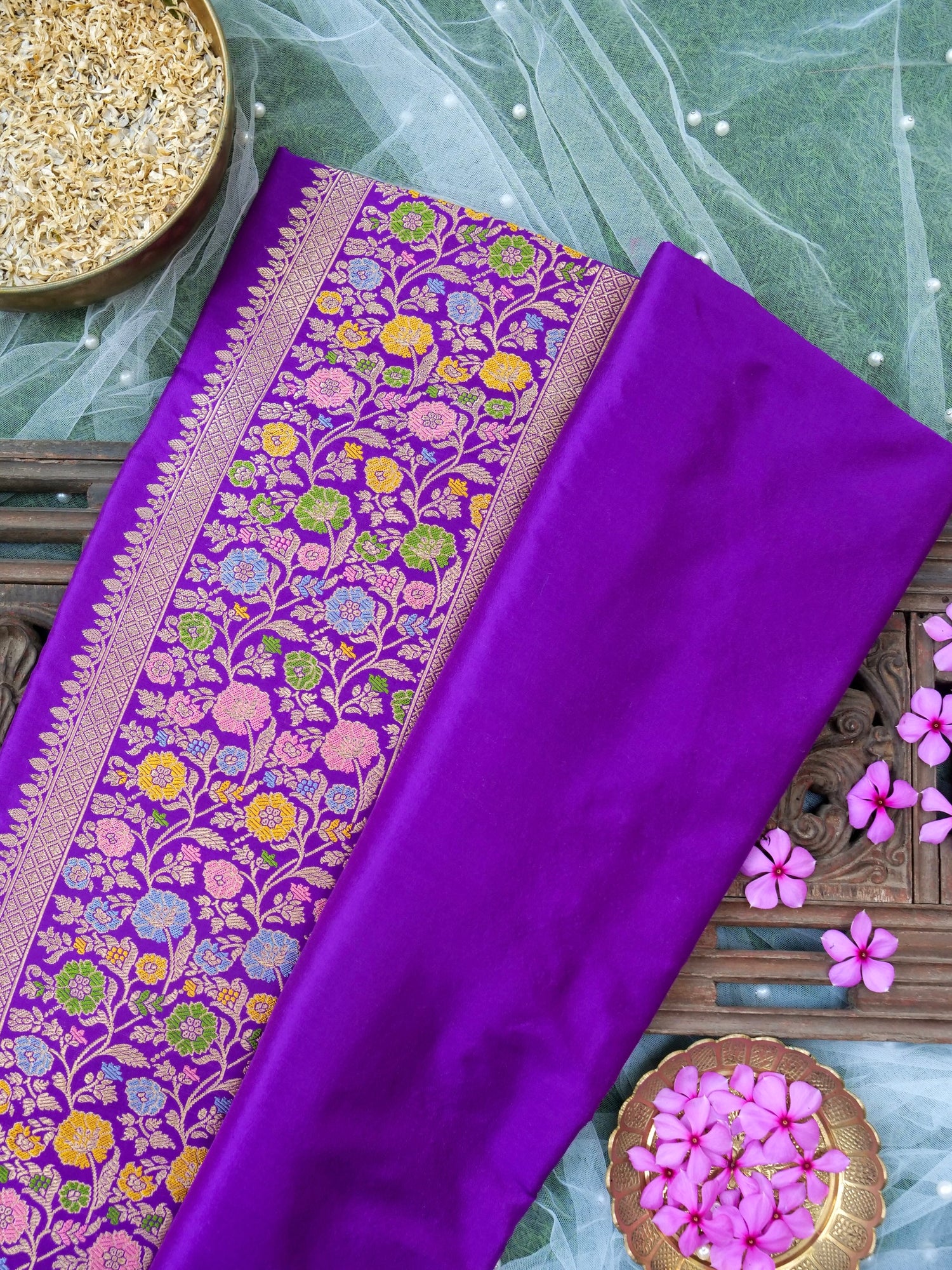 Banarasi Katan Silk Kadwa Meenakari Handloom Saree | Violet - Khinkhwab