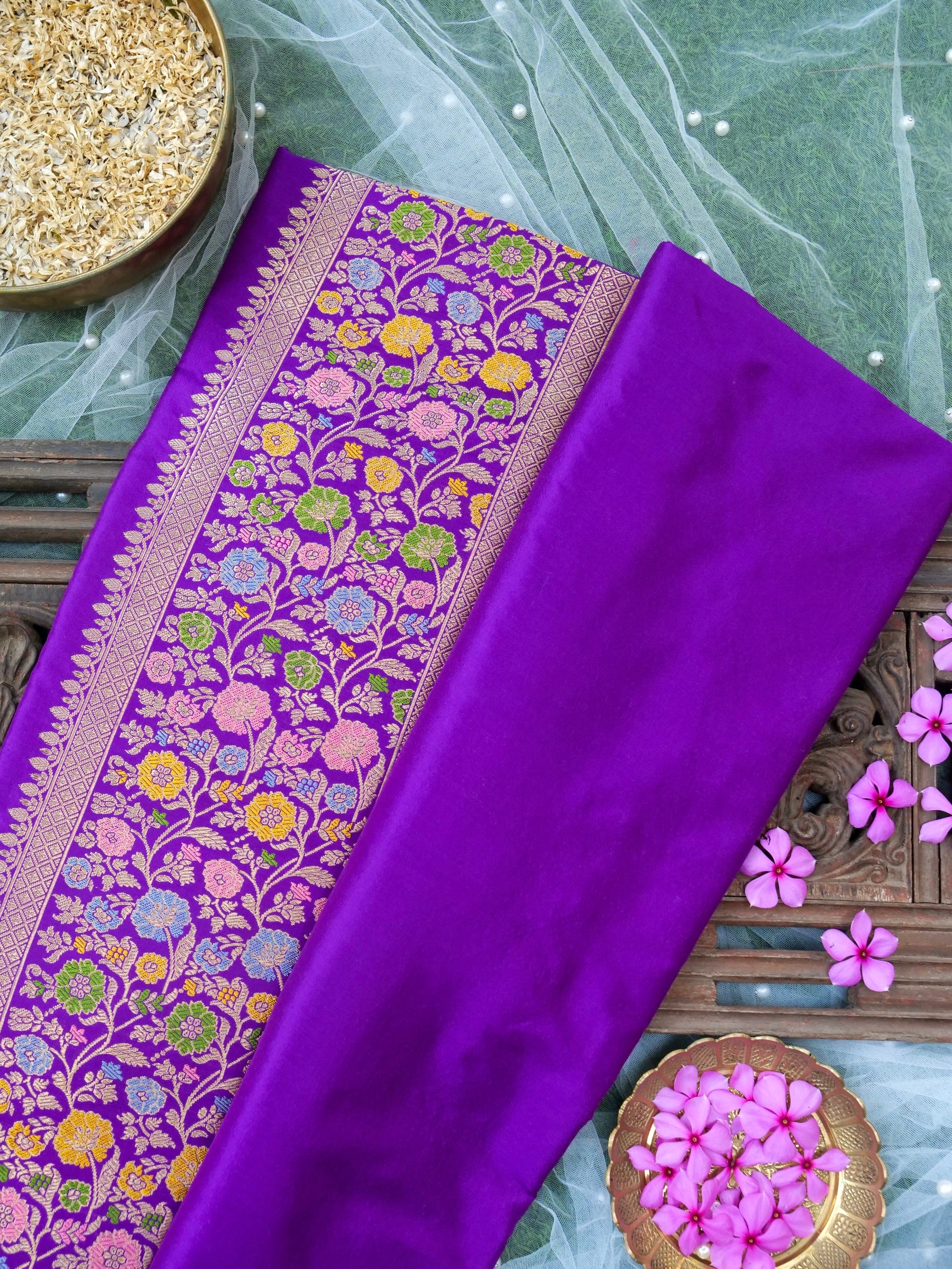 Banarasi Katan Silk Kadwa Meenakari Handloom Saree | Violet - Khinkhwab