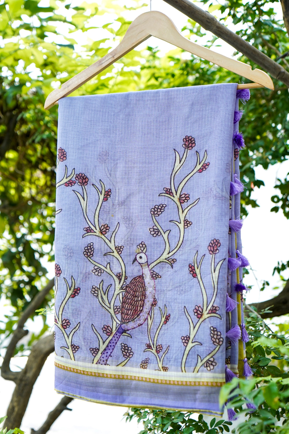 Chakor Gond Print Kota Saree in Lavender - Khinkhwab