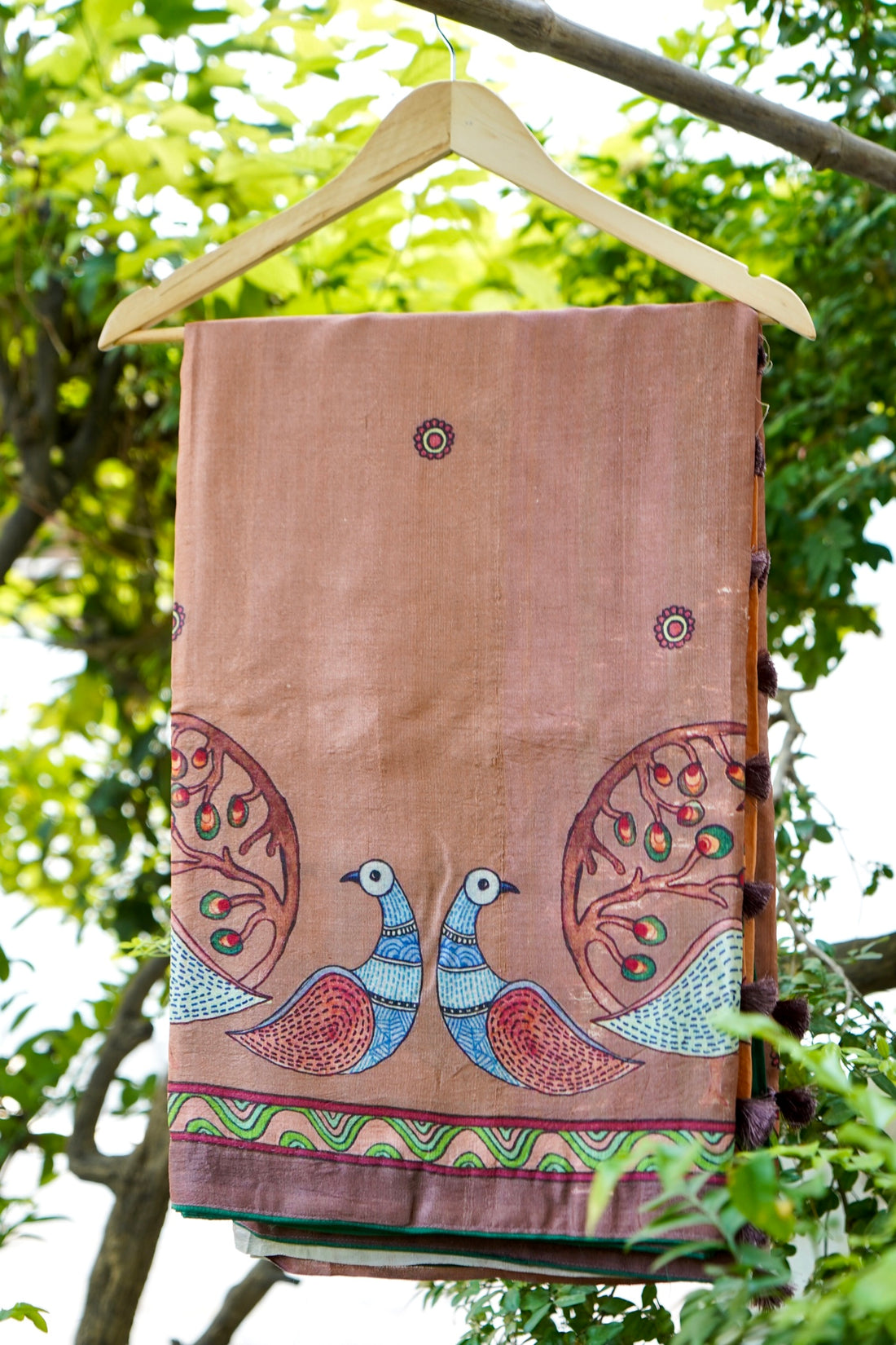 Palash Gond Print Tussar Saree in Copper - Khinkhwab