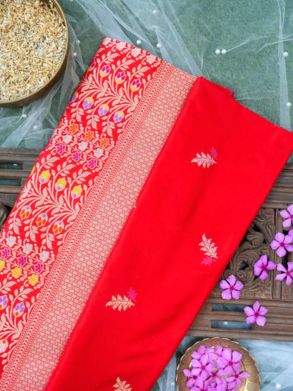 Banarasi Katan Silk Kadwa Meenakari Handloom Saree | Red Orange - Khinkhwab