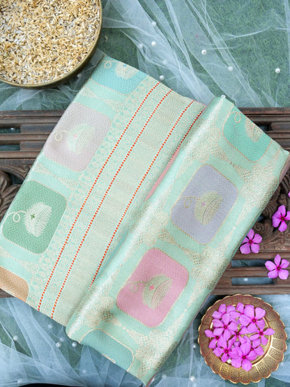 Banarasi Silk Kadwa Rangkat Handloom Saree | Mint - Khinkhwab