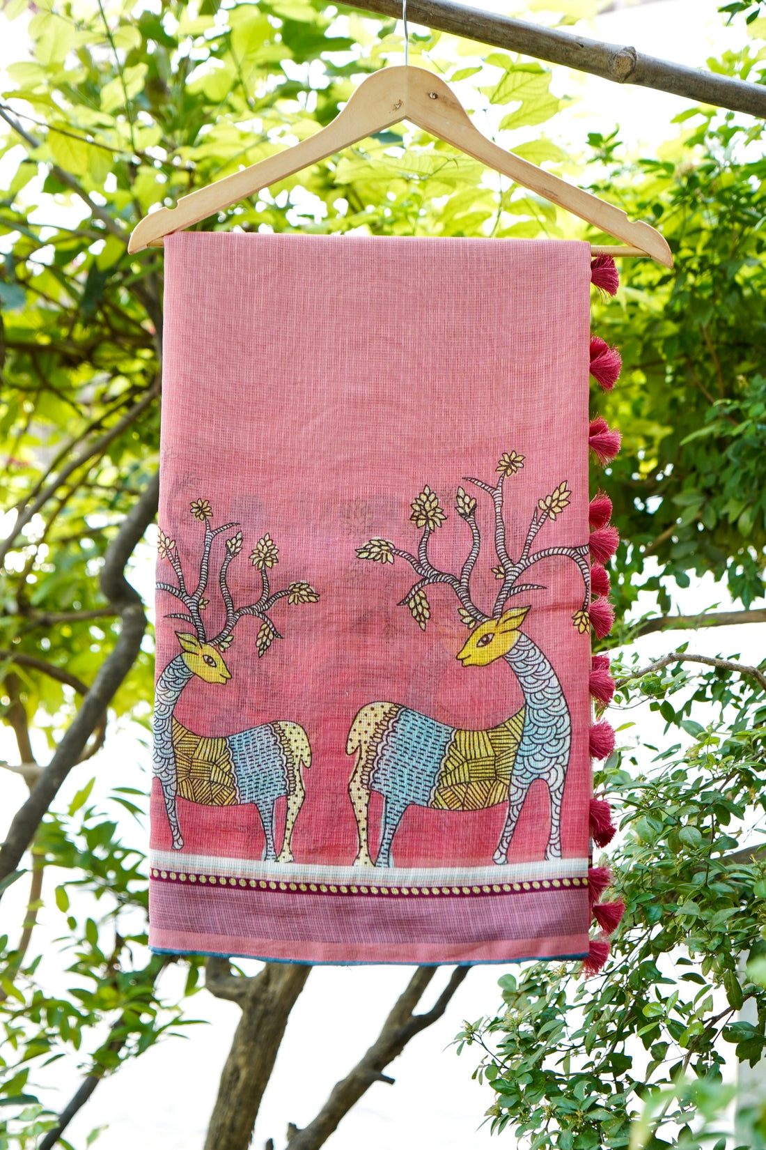 Kadamb Gond Print Kota Saree in Rose - Khinkhwab