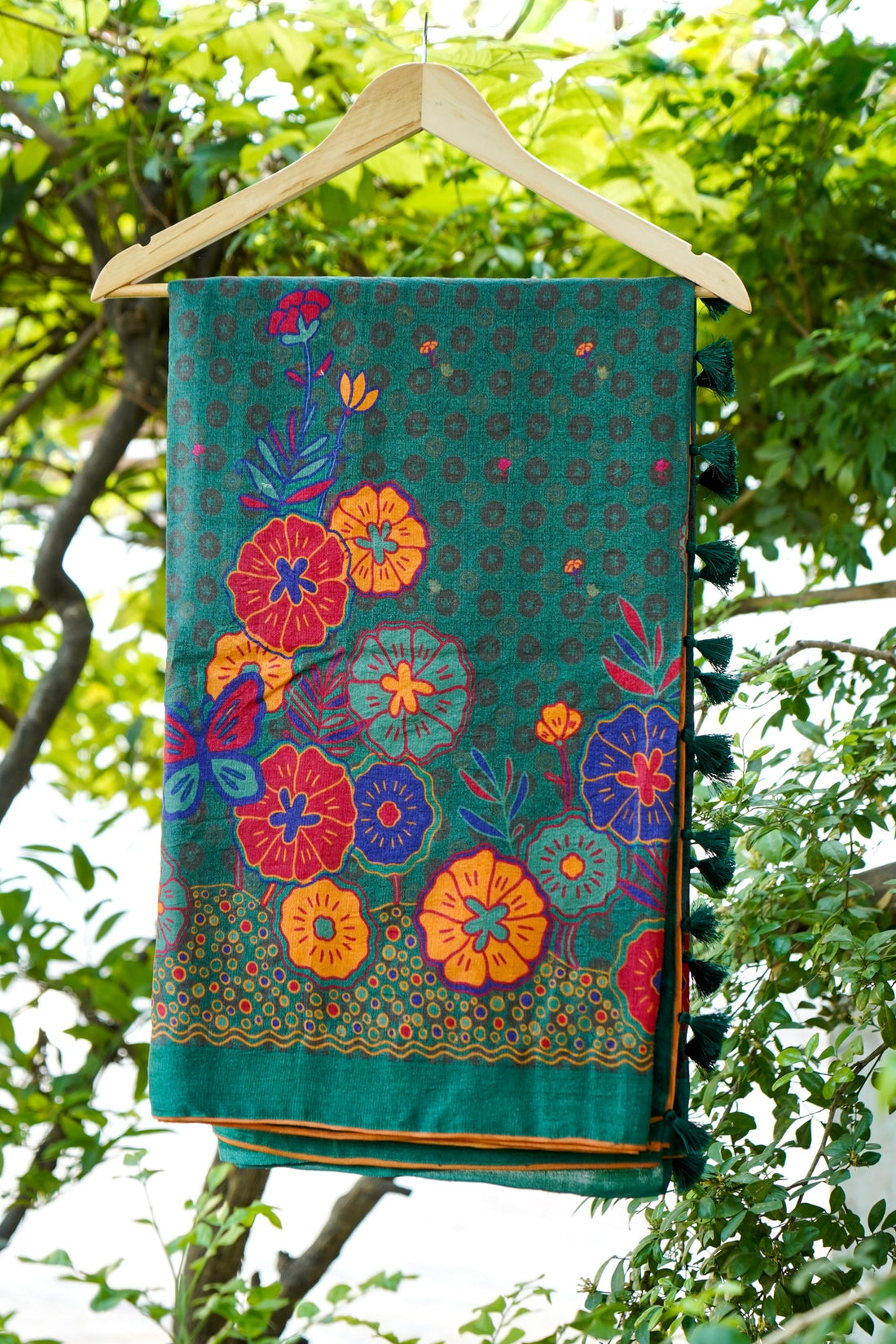 Jay Teal & Multicolour Titli Print Kota Saree - Khinkhwab
