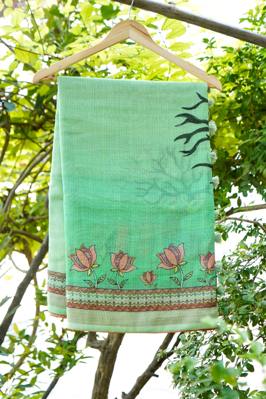 Kasturi Gond Print Kota Saree in Mint Green - Khinkhwab