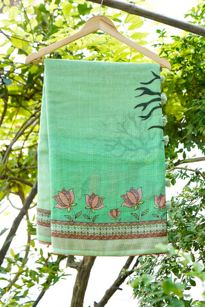 Kasturi Gond Print Kota Saree in Mint Green - Khinkhwab