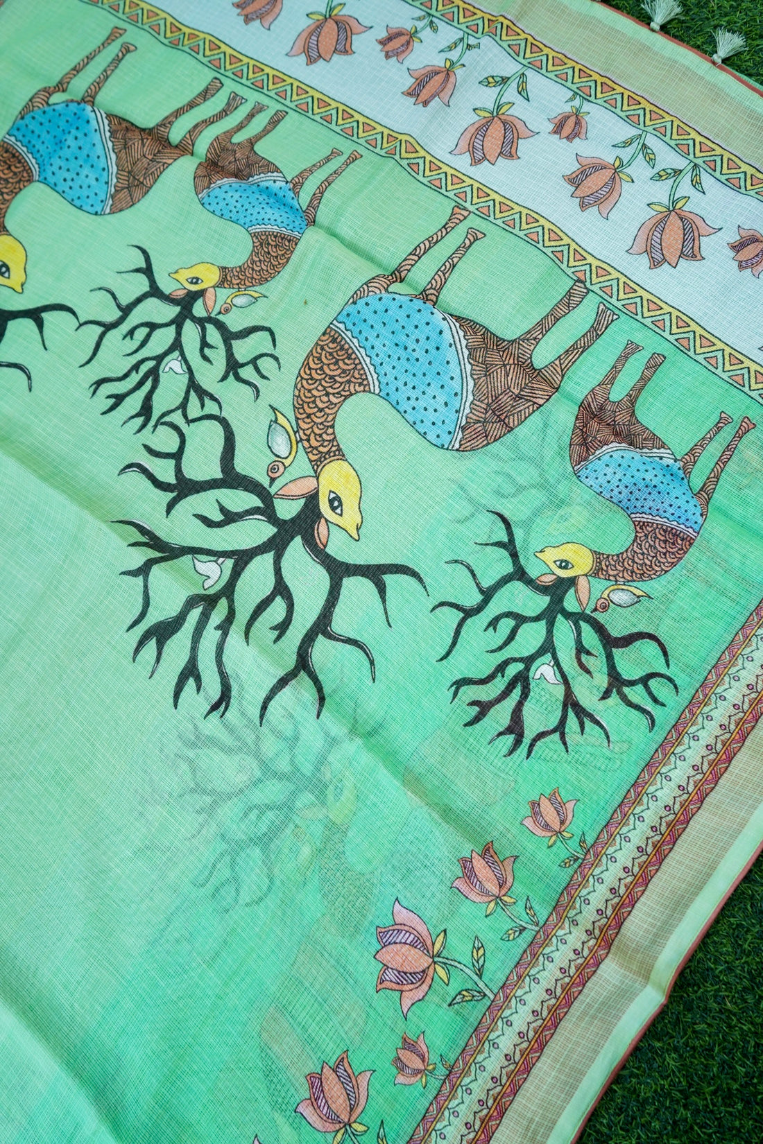 Kasturi Gond Print Kota Saree in Mint Green - Khinkhwab