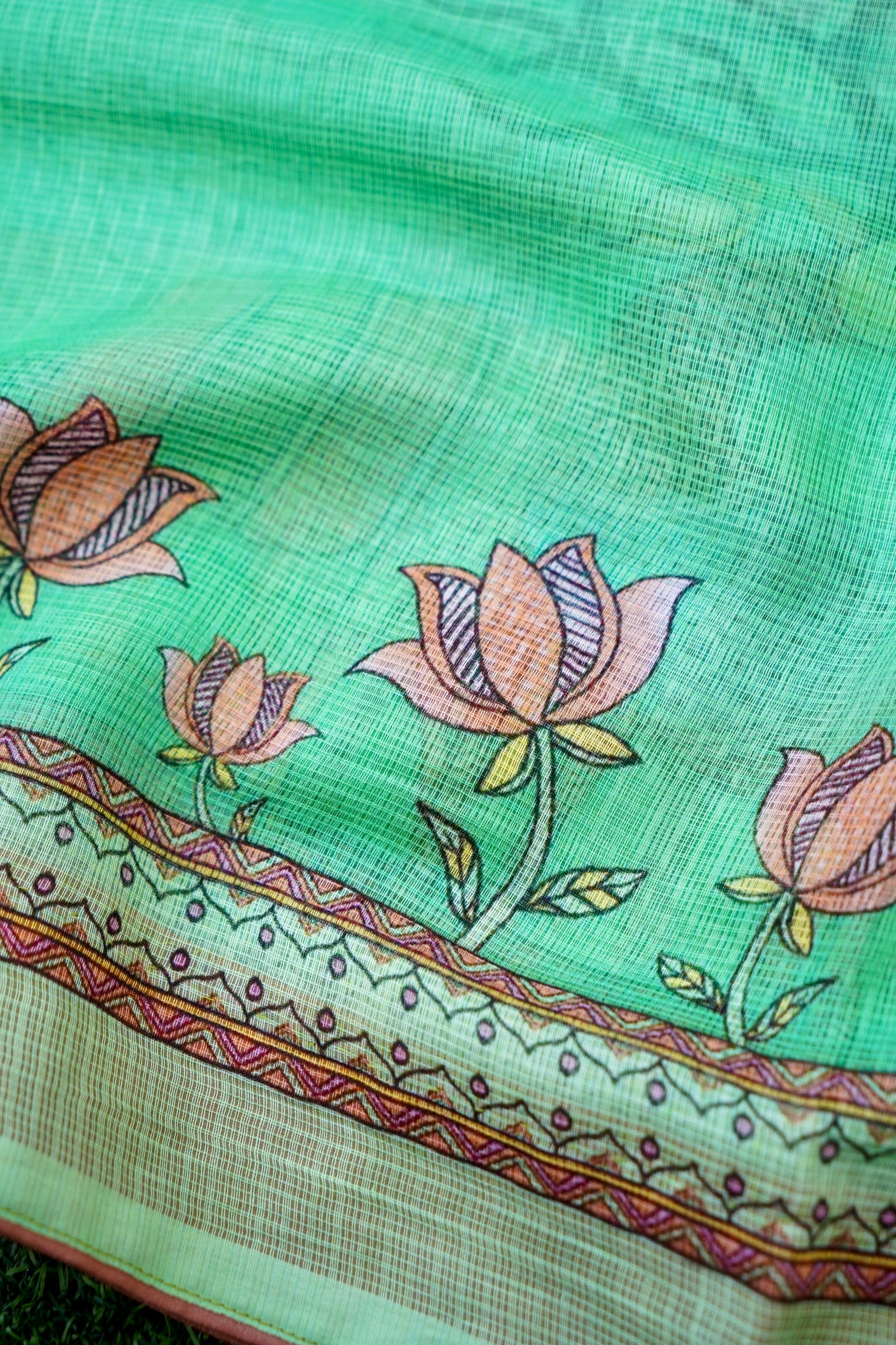 Kasturi Gond Print Kota Saree in Mint Green - Khinkhwab
