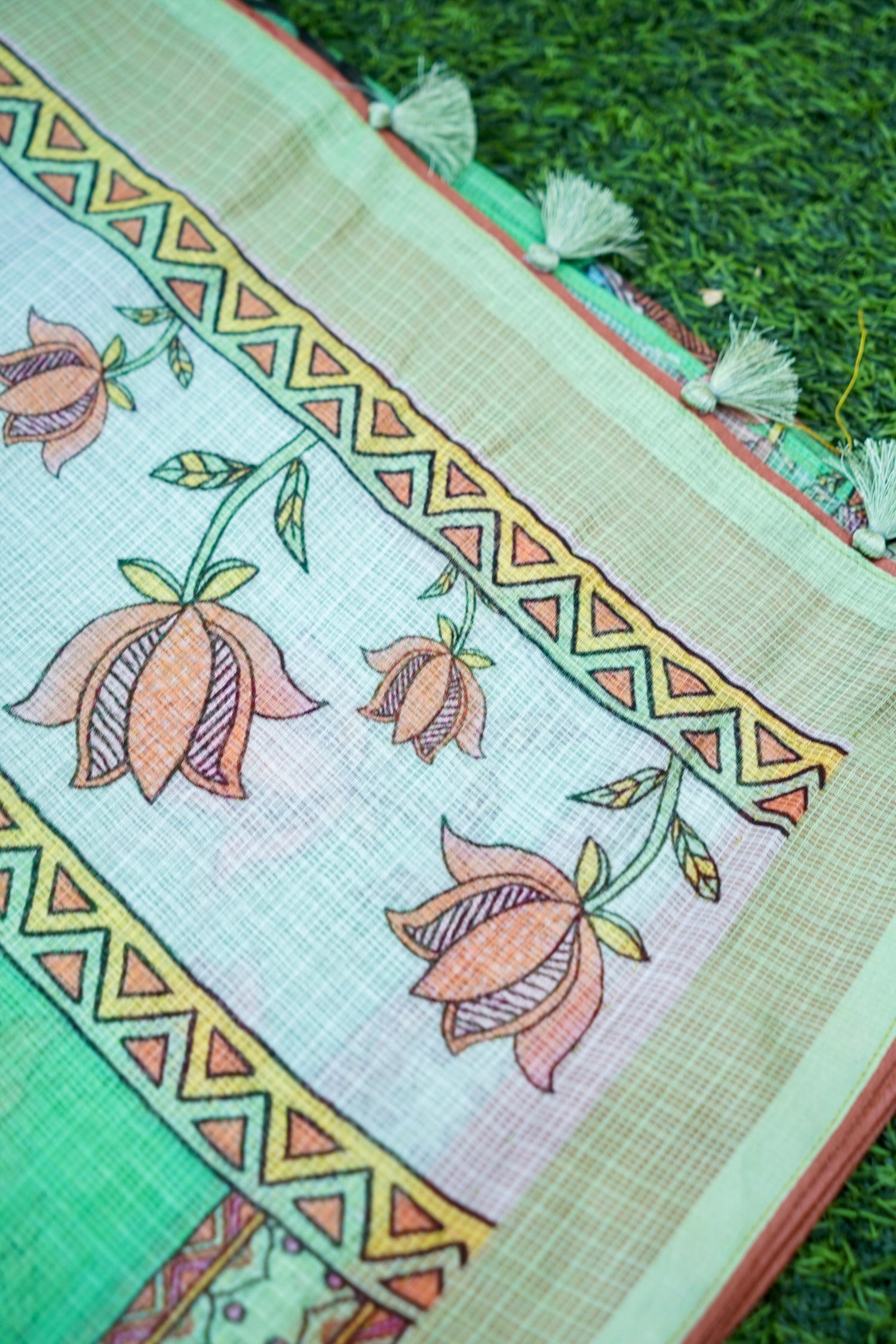 Kasturi Gond Print Kota Saree in Mint Green - Khinkhwab
