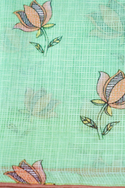 Kasturi Gond Print Kota Saree in Mint Green - Khinkhwab