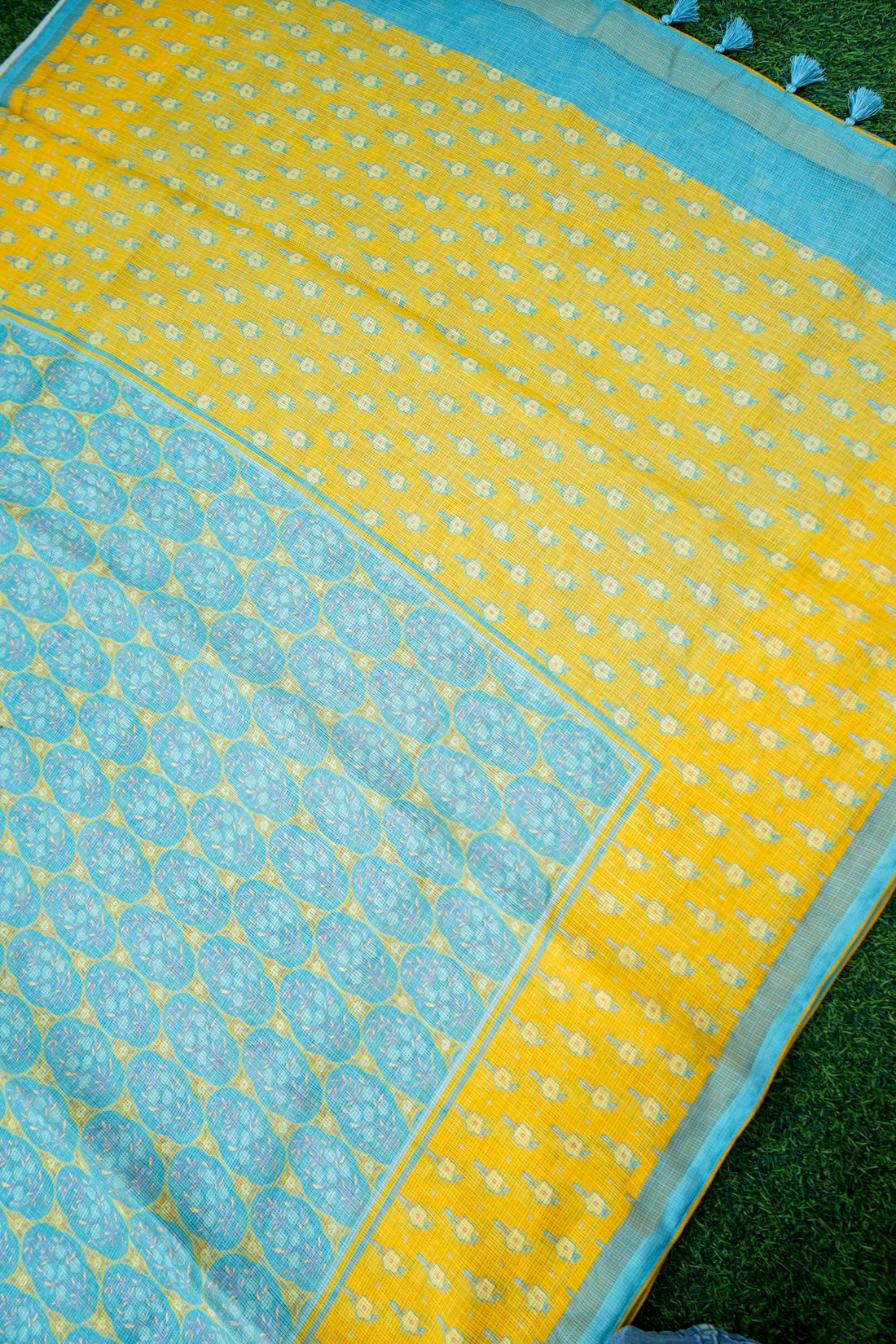 Finch Yellow &amp; Blue Titli Print Kota Saree - Khinkhwab