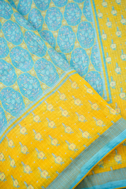 Finch Yellow &amp; Blue Titli Print Kota Saree - Khinkhwab