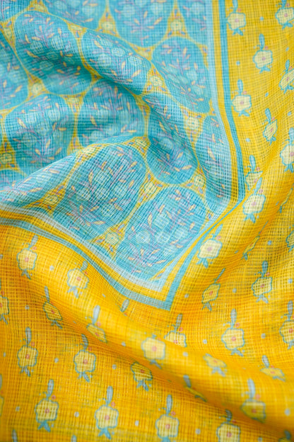 Finch Yellow &amp; Blue Titli Print Kota Saree - Khinkhwab