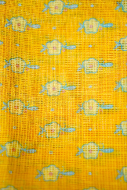 Finch Yellow &amp; Blue Titli Print Kota Saree - Khinkhwab