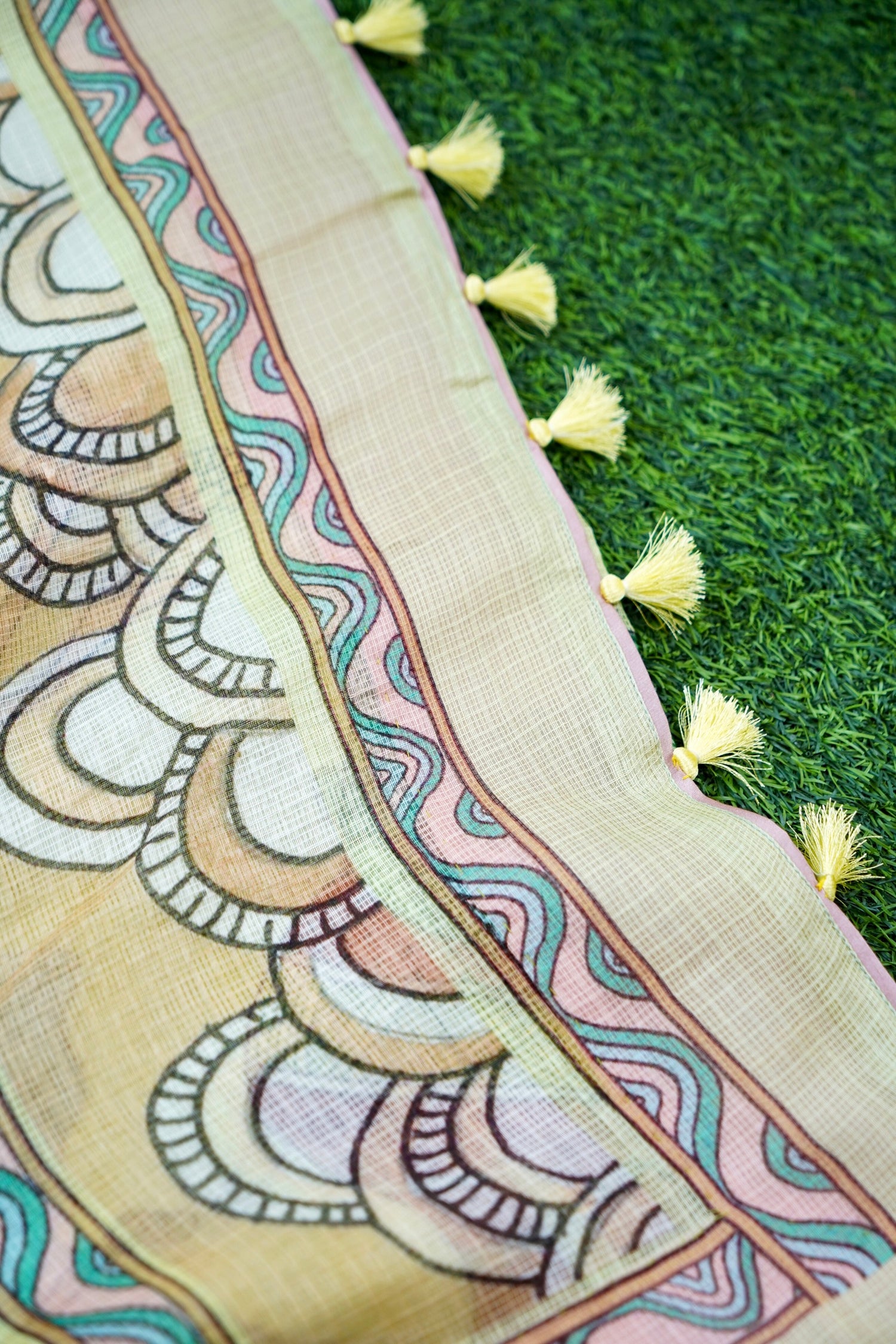 Gaj Gond Print Kota Saree in Lemon Yellow - Khinkhwab