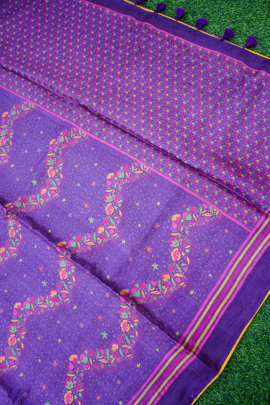 Iris Purple &amp; Pink Titli Print Tussar Saree - Khinkhwab