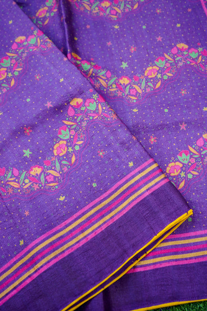 Iris Purple &amp; Pink Titli Print Tussar Saree - Khinkhwab